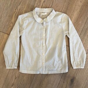 Olive Juice Long Sleeved Button Up Collared Blouse, White w/ Black Dots, Girls 6
